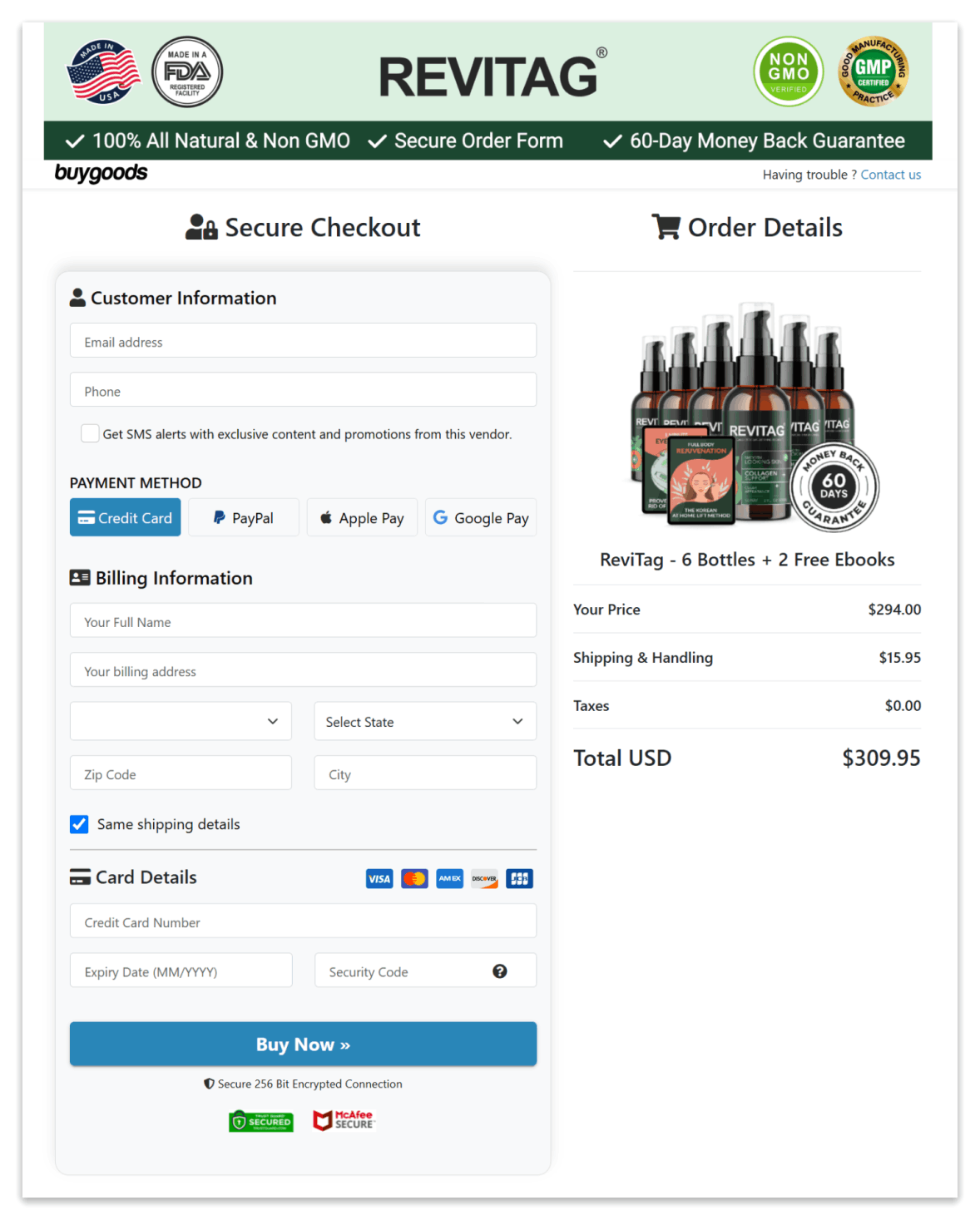 ReviTag Secure Checkout Page